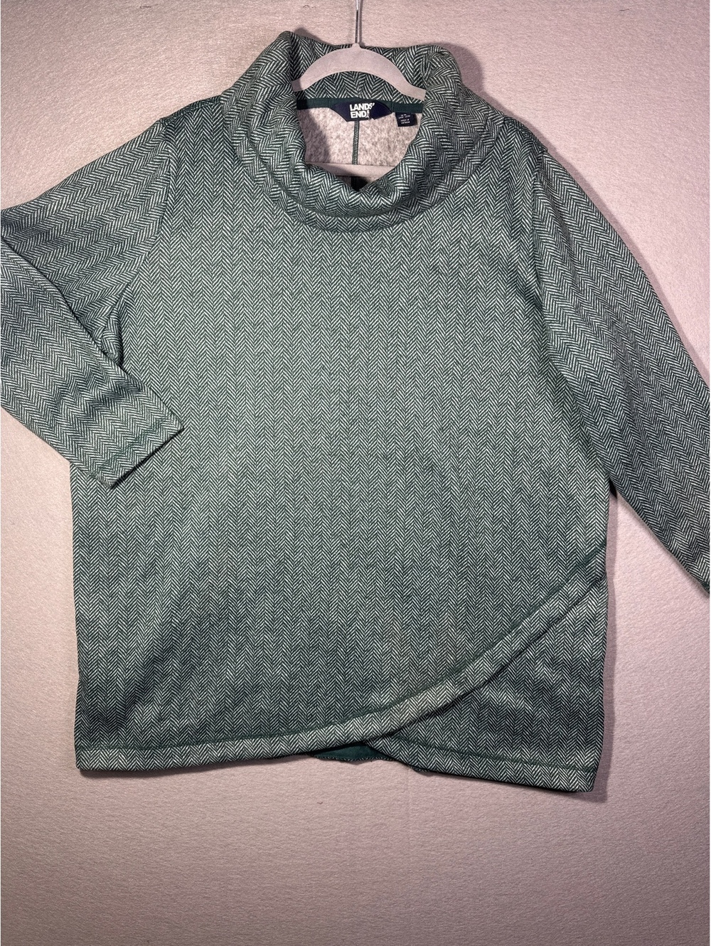Lands' End Women's 2X Turtleneck Sweater in Green Herringbone